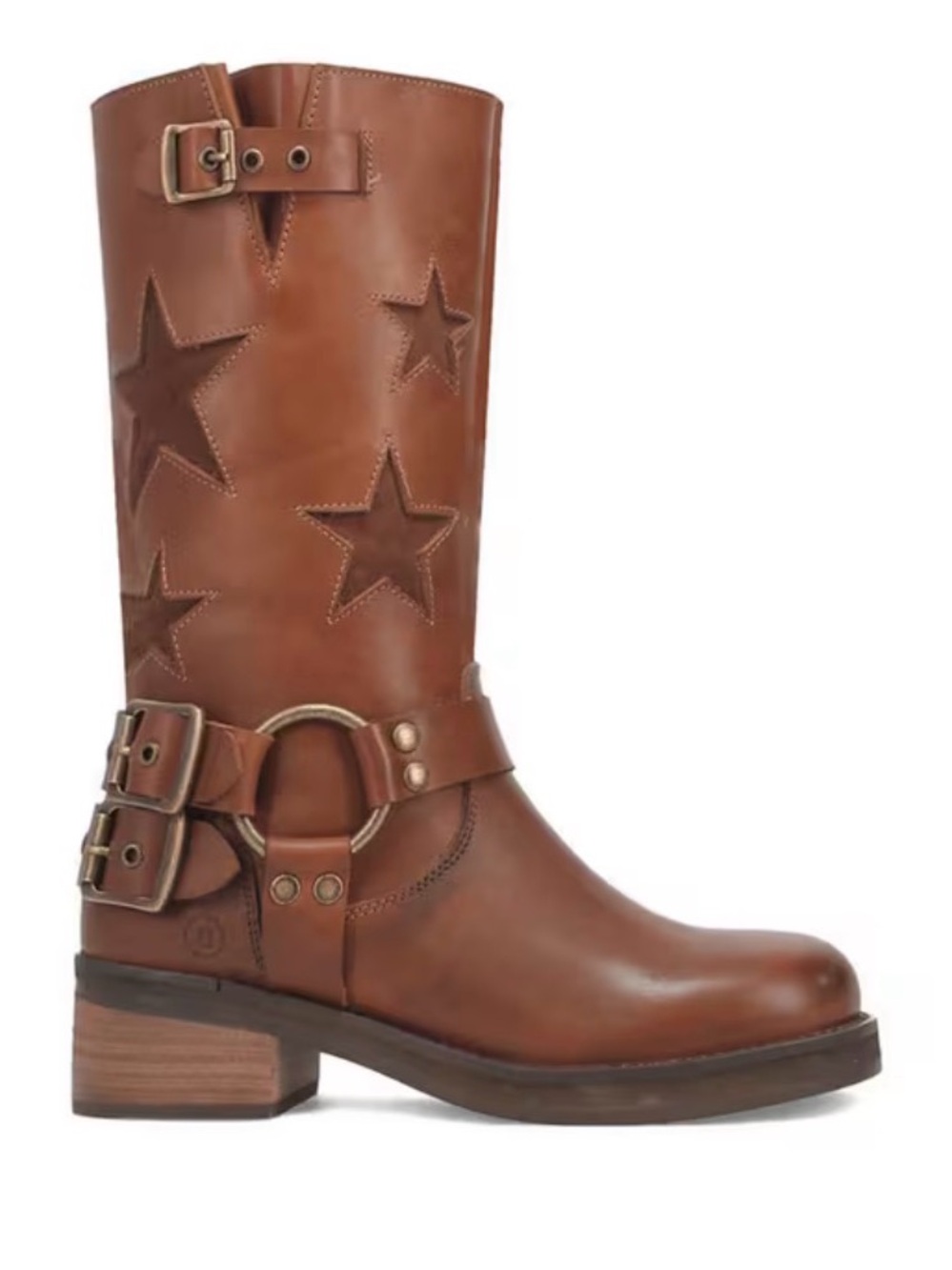 dingo blacklist festival moto brown Tan Star Harness Mid-Calf Leather Boots